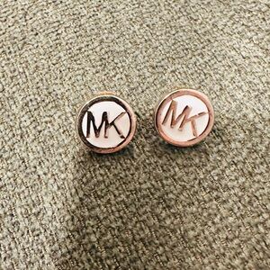 Michael Kors Pink and Gold Logo Stud Earrings